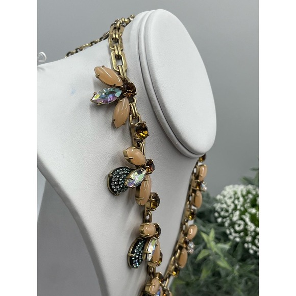 J. Crew Firefly Crystal
AB Peach Topaz Green Collar Statement Floral Necklace - Picture 11 of 16
